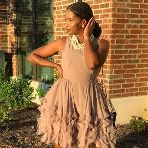 Tan chiffon ruffle dress
